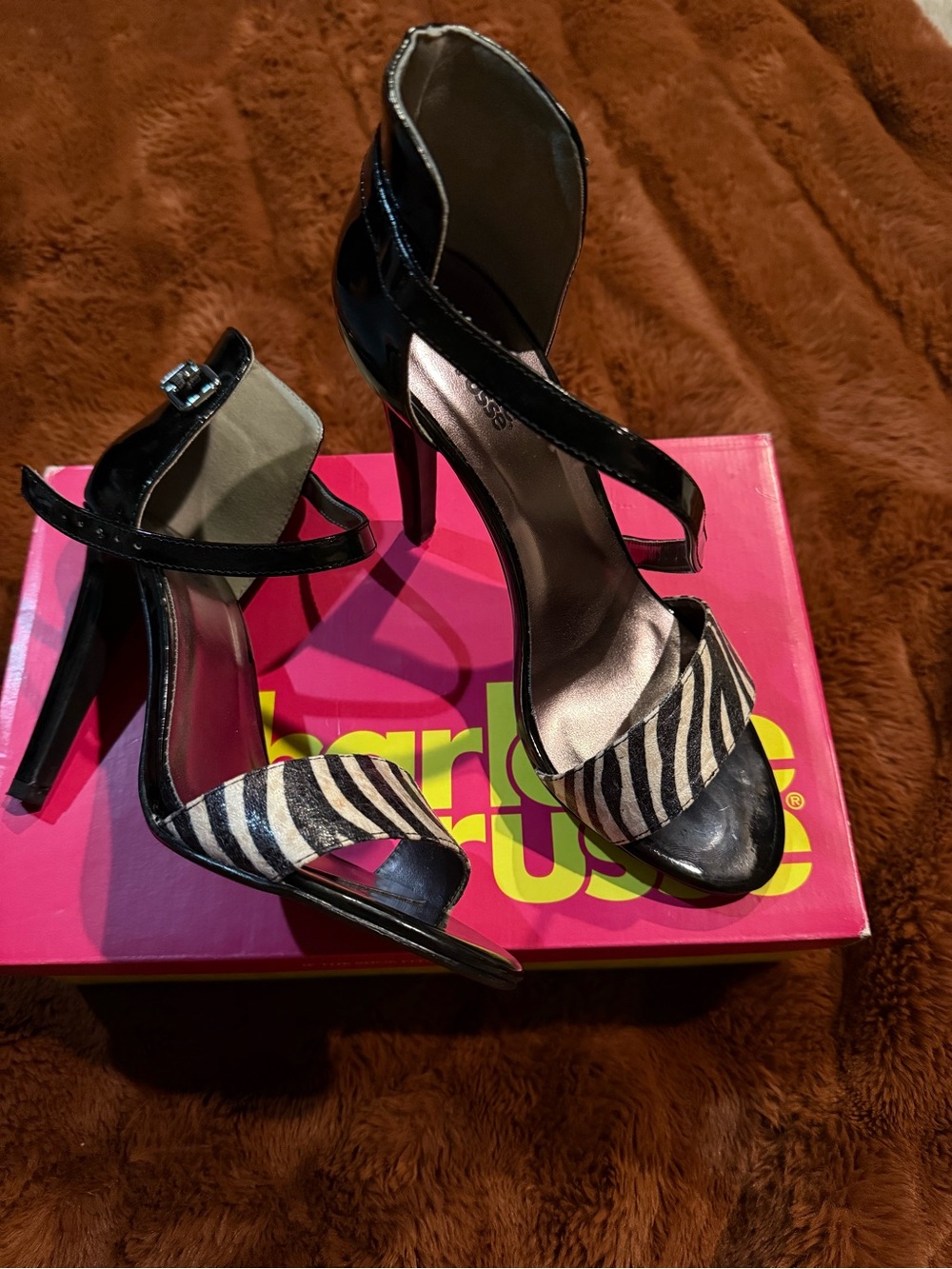 Charlotte Russe Zebra Print Strappy High Heels - Black and Cream